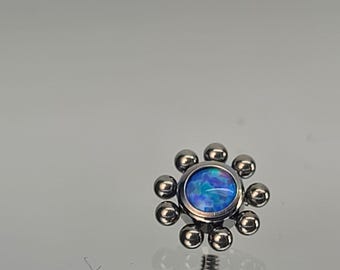 14g Titanium Dermal Top 5mm Blue Faux Opal with Beads Anodized High Polish Silver in Photo *Choose Anodized Finish Color*