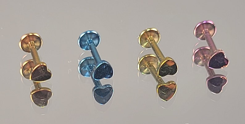 16g 8mm Heart Stud Titanium Choose 14 1.2mm or 516 6mm Length /& Choose Anodized Finish Internal Thread