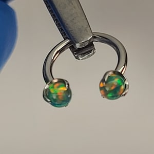 16g Titanium Septum Ring Horseshoe Circular Barbell 4mm Dark Green Faux Opal Claw High Polish Silver (in photo) *Choose Diameter & Finish*