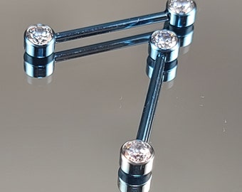 14g (1.6mm) Titanium Internally Threaded Barbell Pair w/Forward Facing Gems (3/4" length) Anodized Bright Blue Finish