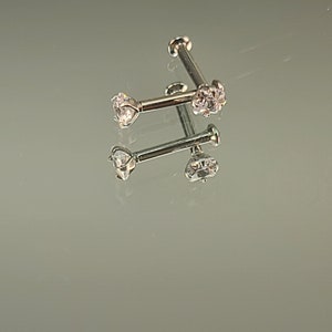 Pair of 18g 4mm Stainless Steel Clear Cubic Zirconia Gem Studs Internal Thread Flatback Labrets *Choose Length* 1/4" or 5/16" Post Length