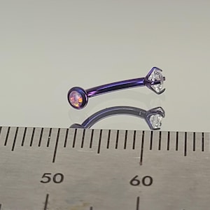 16g Titanium Internal Thread Purple Opal and Gem Curved Barbell Rook Eyebrow Vertical Labret Dark Blurple in Photo *Choose Length & Finish*