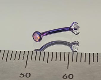 16g Titanium Internal Thread Purple Opal and Gem Curved Barbell Rook Eyebrow Vertical Labret Dark Blurple in Photo *Choose Length & Finish*