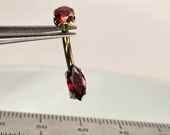 14g 10mm Titanium Navel Belly Ring w/Red CZ Gem Teardrop Pear Gem Length Petite Smaller Size Navel *Anodized Yellow Gold Finish in Photos