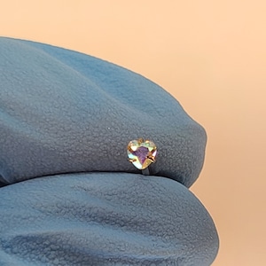 18g Heart Stud AB Gem Heart Stud Threadless Titanium Stud *Choose Anodized Finish and Post Length*