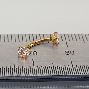 16g Titanium Champagne CZ Gem Anodized Rose Gold Finish in Photo Curved Barbell for Rook Eyebrow Vertical Labret *Choose Length & Finish*
