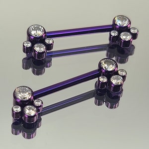 14g Nipple Barbell Pair w/Gem Cluster Ends Internally Threaded 9/16&quot; (14mm) Length Anodized Blurple Finish in Photo *Choose Anodized Finish*