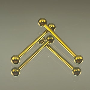 14g Titanium ASTM F136 Internally Threaded Pair Nipple Barbells in Anodized Yellow Gold Finish