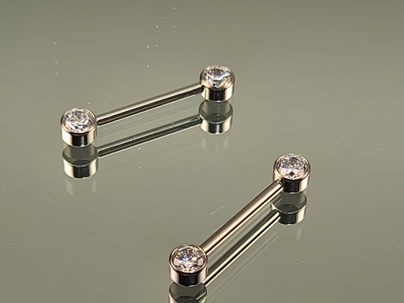 14g 1.6mm Titanium Internally Threaded Barbell Pair w/Forward Facing Gems High Polish Finish in Photo Choose Finish & Length image 7