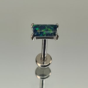 18g Titanium Threadless Dark Green Faux Opal Baguette Bar Stud *SINGLE STUD* with Flatback Post **Choose Anodized Finish and Post Length**
