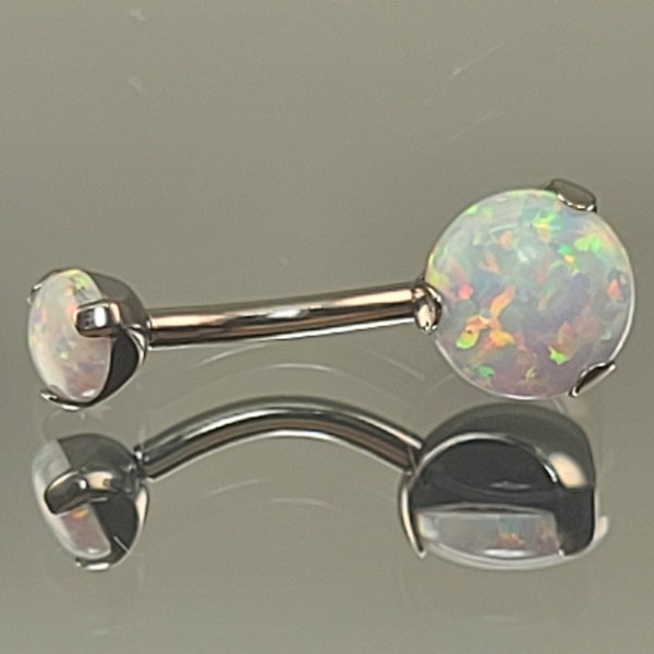 14g Titanium White Opal Belly Ring Internally Threaded Opal Navel Ring White Faux Opal *Choose Anodized Finish*