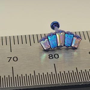 18g Titanium Threadless Baguette Faux Blue Opals+AB Gem Stud Anodized Deep Blue Finish in Photo *Choose Anodized Finish and Post Length*
