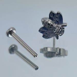 18g Titanium Threadless Bee Cartilage Stud Bumblebee Earring *Choose Anodized Finish & Post Length*