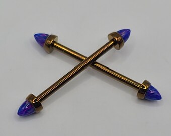 14g (1.6mm) Nipple Barbell Pair Starry Night Opal Titanium Internally Threaded Barbell Pair Anodized Bronze Finish