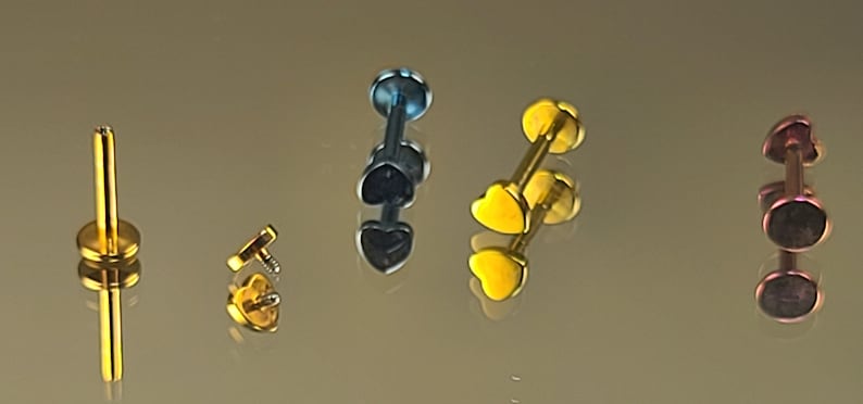 16g 8mm Heart Stud Titanium Choose 14 1.2mm or 516 6mm Length /& Choose Anodized Finish Internal Thread