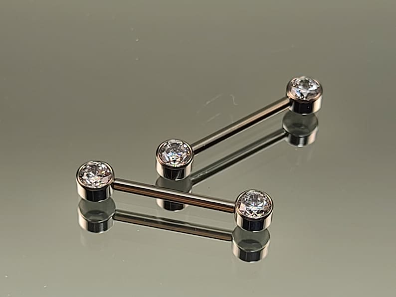 14g 1.6mm Titanium Internally Threaded Barbell Pair w/Forward Facing Gems High Polish Finish in Photo Choose Finish & Length image 8