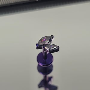 16g Titanium Marquis Leaf VM Purple Green CZ Gem Stud Anodized Dark Blurple in Photo *Choose Anodized Finish and Length*