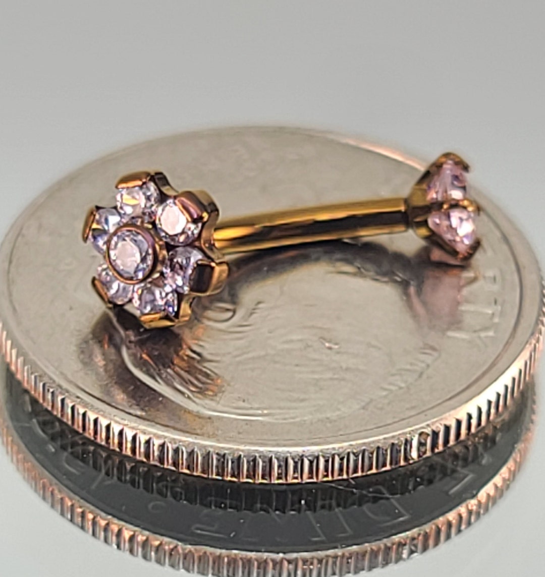 16g Titanium Pink Gem Flower Eyebrow Gem Curved Barbell Internal Thread for Rook Eyebrow