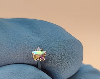 18g AB Gem Star Stud Titanium Threadless Stud for Cartilage Nose Tragus Lip *Choose Anodized Finish* Choose Length