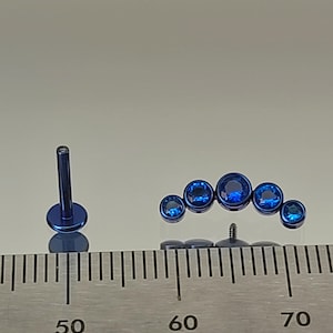 16g Titanium 5-Gem Dark Blue CZ Crescent Cluster Flatback Internal Thread Labret Deep Blue in Photo *Choose Anodized Finish and Length*