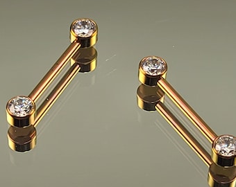 14g (1.6mm) Titanium Internally Threaded Barbell Pair w/Forward Facing Gems (5/8" length) Anodized Rose Gold Finish