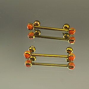 14g 1.6mm Orange Opal Claw End Barbell Titanium Internally Threaded Barbell Pair Anodized Yellow Gold Finish w/4x4mm Balls image 6