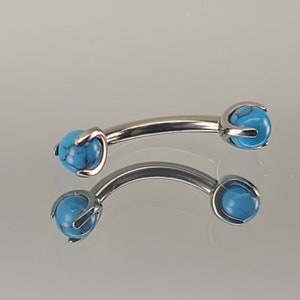 16g Titanium Curved Barbell Internal Thread w/ 3mm Faux Turquoise Prong Set Ends Rook Eyebrow Vertical Labret *Choose Length & Finish*