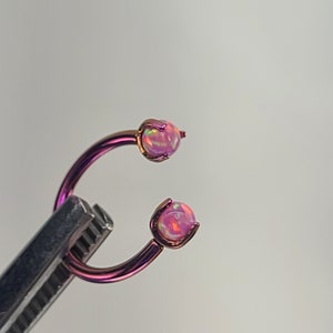 16g Titanium Septum Ring Horseshoe Circular Barbell 3mm Pink Faux Opal Claw Anodized Fuchsia Finish (in photo) *Choose Diameter & Finish*