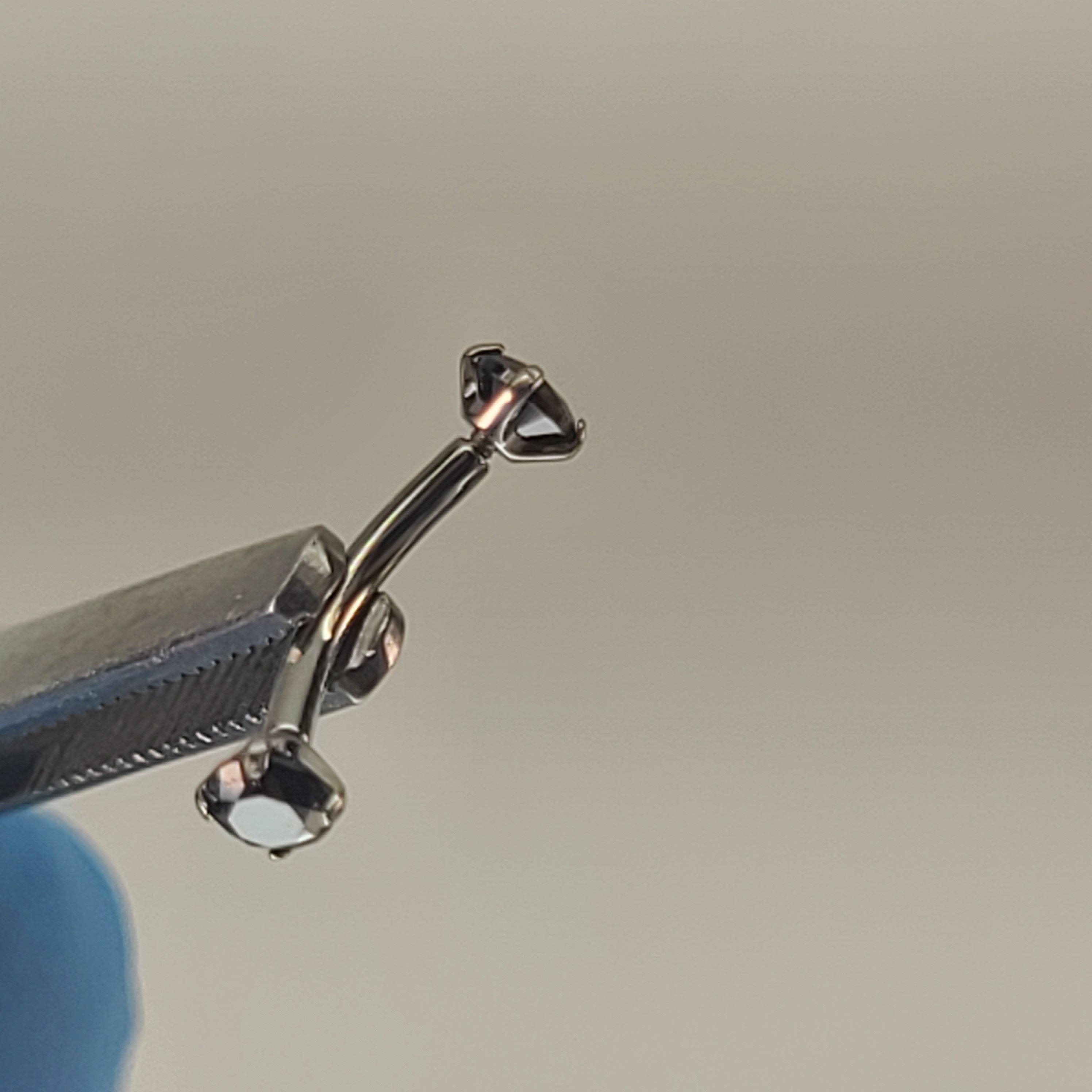 16g Titanium Curved Barbell Internal Thread 3mm Black Cubic Zirconia CZ ...