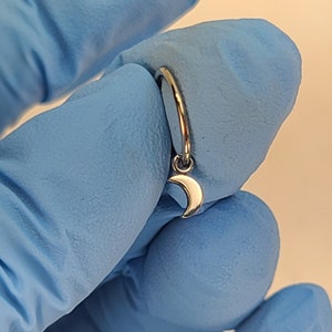 Titanium Hinge Hoop with Crescent Moon Dangle Charm SINGLE *Choose Gauge/Diameter and Anodized Finish Hoop Color*