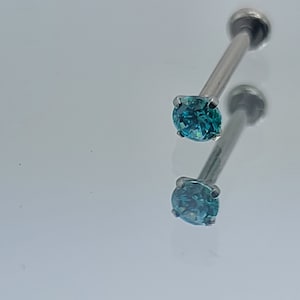 18g Titanium Threadless Stud 3mm Aqua Blue Cubic Zirconia Prong Setting *Choose Post Length and Anodized Finish*