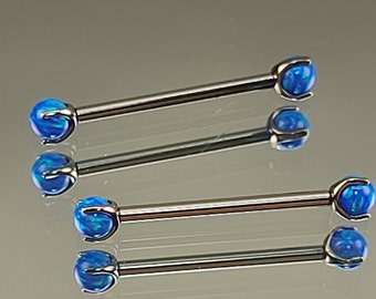 14g (1.6mm) Blue Opal Claw End Barbell Titanium Internally Threaded Barbell Pair High Polish Silver Finish in Photo *Choose Length & Finish*