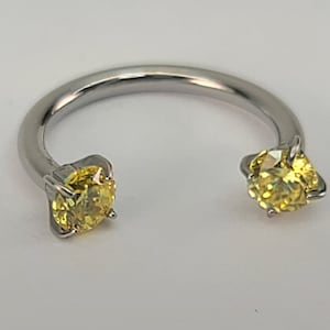 16g Titanium Horseshoe Internally Threaded w/3.5mm Yellow CZ Gems Septum in High Polish Silver Finish *Choose Diameter and Finish Color*