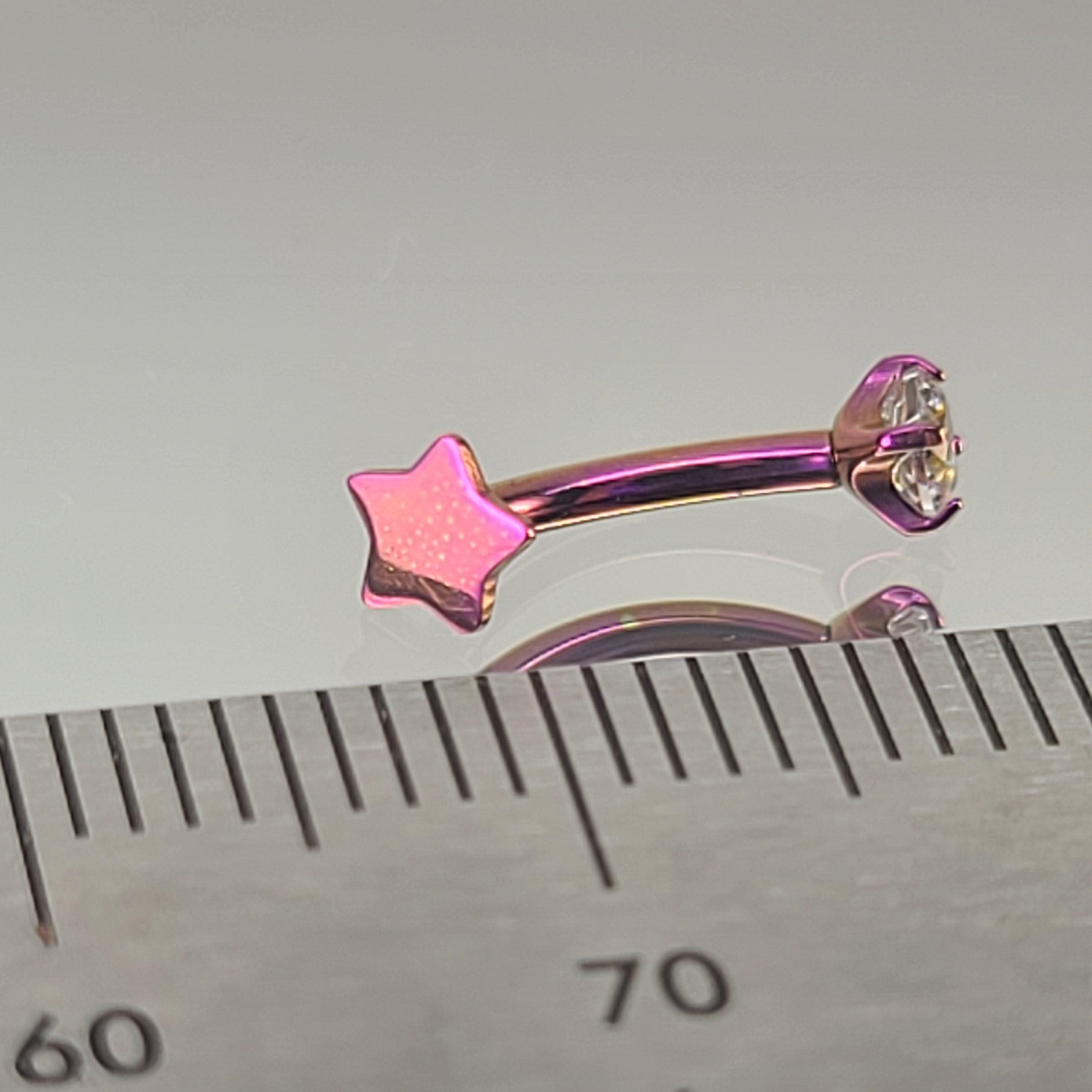 16g Titanium Internal Thread Star + Gem Curved Barbell Rook Eyebrow ...