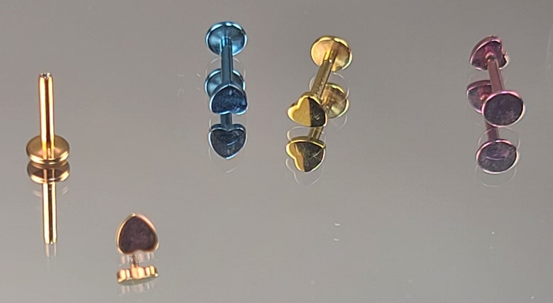 16g 8mm Heart Stud Titanium Choose 14 1.2mm or 516 6mm Length /& Choose Anodized Finish Internal Thread