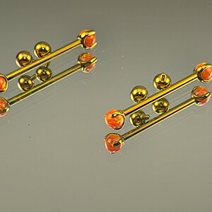 14g 1.6mm Orange Opal Claw End Barbell Titanium Internally Threaded Barbell Pair Anodized Yellow Gold Finish w/4x4mm Balls image 4