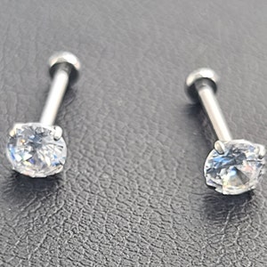 18g Titanium Threadless One Pair Stud Clear Gem CZ Prong Setting *Choose Anodized Finish & Gem Size*