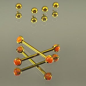 14g 1.6mm Orange Opal Claw End Barbell Titanium Internally Threaded Barbell Pair Anodized Yellow Gold Finish w/4x4mm Balls image 7