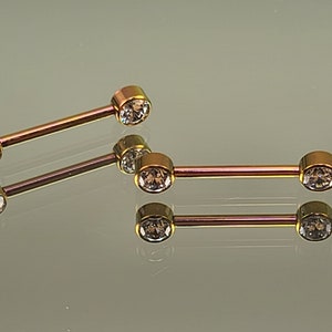 14g 1.6mm Titanium Internally Threaded Barbell Pair w/Forward Facing Gems 5/8 length Anodized Rose Gold Finish Bild 5