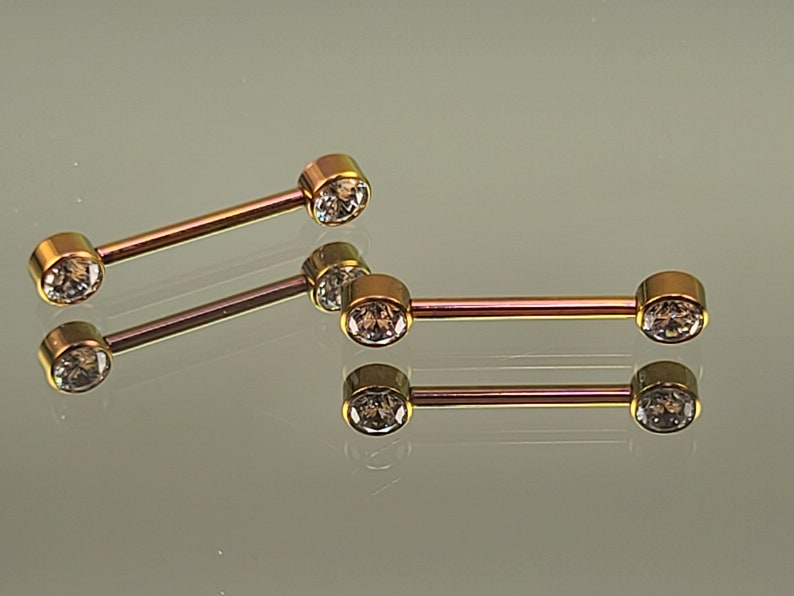 14g 1.6mm Titanium Internally Threaded Barbell Pair w/Forward Facing Gems 5/8 length Anodized Rose Gold Finish Bild 5