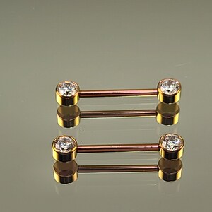 14g 1.6mm Titanium Internally Threaded Barbell Pair w/Forward Facing Gems 5/8 length Anodized Rose Gold Finish Bild 2