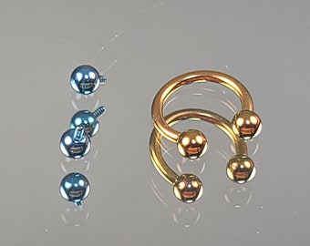 16g (1.2mm) *Choose Diameter* 5/16" (8mm) or 3/8" (10mm) Titanium Anodized Rosy Gold Internal Thread Circular Barbell w/ 3mm Ice Blue Balls
