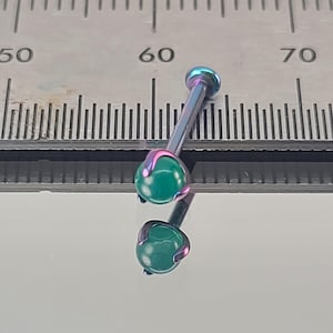 18g Titanium 3mm Faux Green Jade Threadless Stud *SINGLE* Flatback Anodized Iridescent Teal Grn in Photo *Choose Anodized Finish and Length*