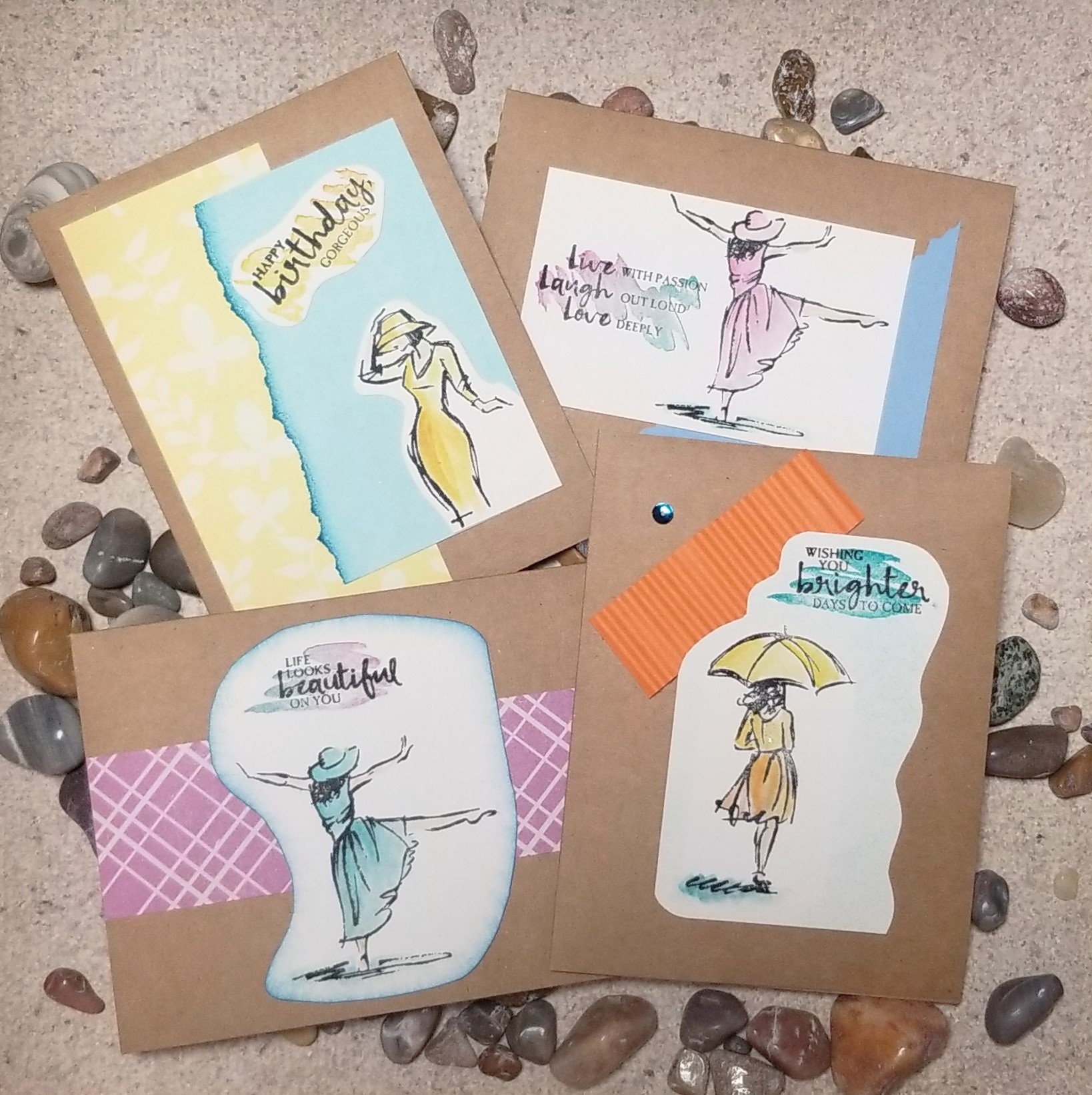 Set of 4 cards, 4 Friend cards, 4 blank cards - Etsy.de