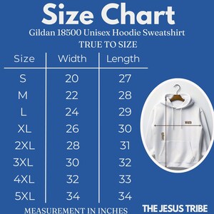 May include: A size chart for a Gildan 18500 unisex hoodie sweatshirt, with measurements in inches. The chart includes sizes S to 5XL, with corresponding width and length measurements. A white hoodie is shown on a hanger. The text "TRUE TO SIZE" is also visible.