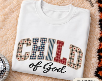 Niño de Dios, patchwork falso con versículo bíblico, cuello redondo, ropa basada en la fe, regalo de adoración, jersey gospel, minimalista, cristiano, católico, religioso