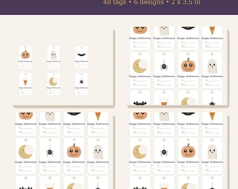 Etiquetas imprimibles para regalos de Halloween / 48 etiquetas de truco o trato, 6 diseños