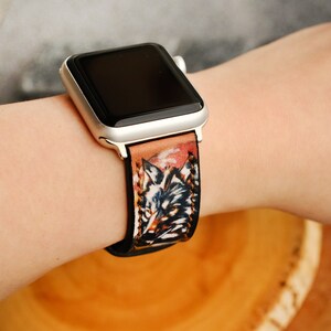 Wolf Apple Watch Band Serie 7 41mm 45mm Series 8 Series 5 Series 4 Series 3 Series 2 Series 1, 38mm,40mm,42mm,44mm, Handmade Leder