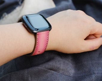 Handmade Pink Leather Fitbit Band: Versa 2, 3, Charge 3, 4