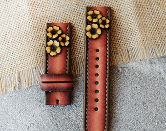 Cinturino Fitbit in pelle fatto a mano con fiori: Versa, Sense, Charge